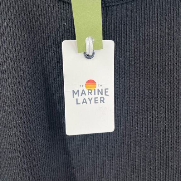 MARINE LAYER Lexi Rib Leah Dress Extra Small Black Ribbed One Bow Shoulder NWT - Picture 4 of 12